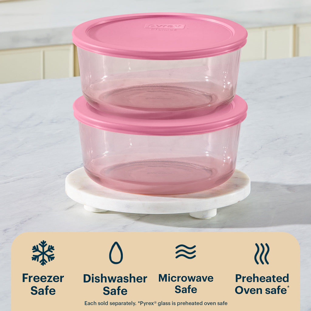 Pyrex® Simply Store® Tinted Glass 7-cup Round Storage Container with Lid, Pink