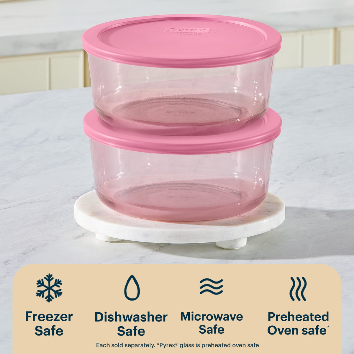 Pyrex® Simply Store® Tinted Glass 7-cup Round Storage Container with Lid, Pink