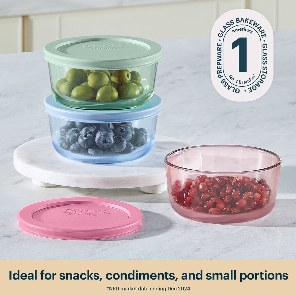 Pyrex® Simply Store® Tinted Glass 2-cup Round Storage Containers, 6-pc Set, Mixed Colors