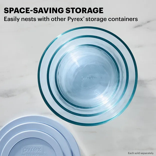 Pyrex® Simply Store® Tinted 7-cup Round Storage with Blue Plastic Lid