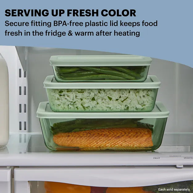 Pyrex® Simply Store® Tinted 6-cup Rectangle Storage with Green Plastic Lid
