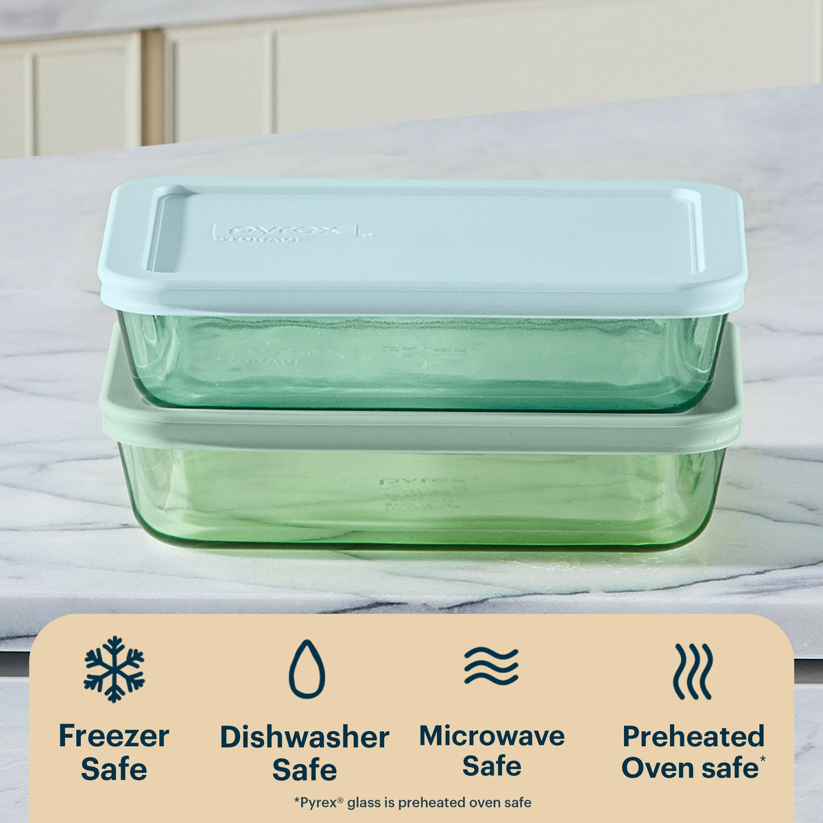 Pyrex® Simply Store® Tinted Glass 3-cup Rectangle Storage Containers, 4-pc Set, Mixed Colors